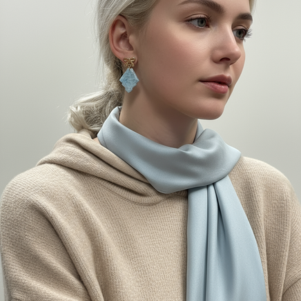 Professional model photoshoot with frosted Christmas earrings