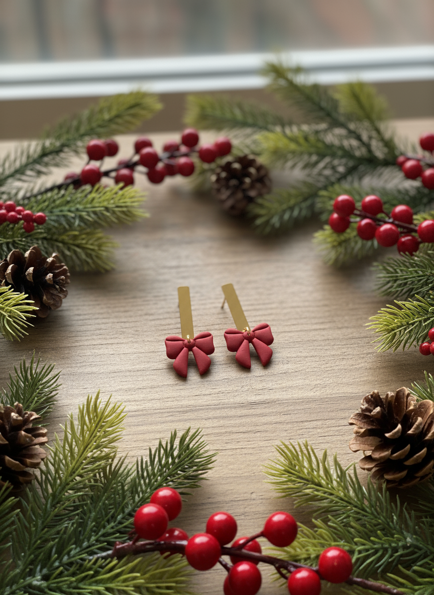 Red Christmas Bow Earrings