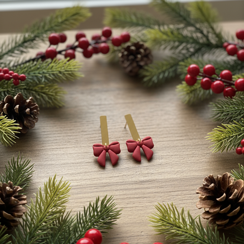 Red Christmas Bow Earrings